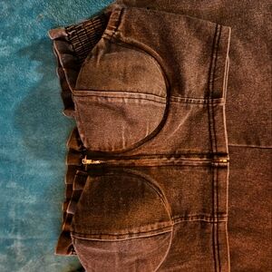 Woman's 2 Piece Acid Wash Black Baggy Jeans w/Matching Tube Top